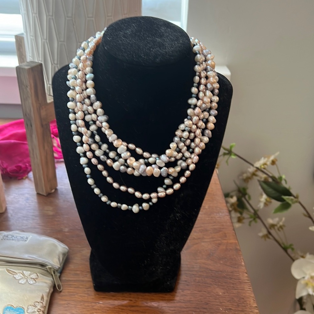 Three piece necklace set Honora blush, cream, and grey.